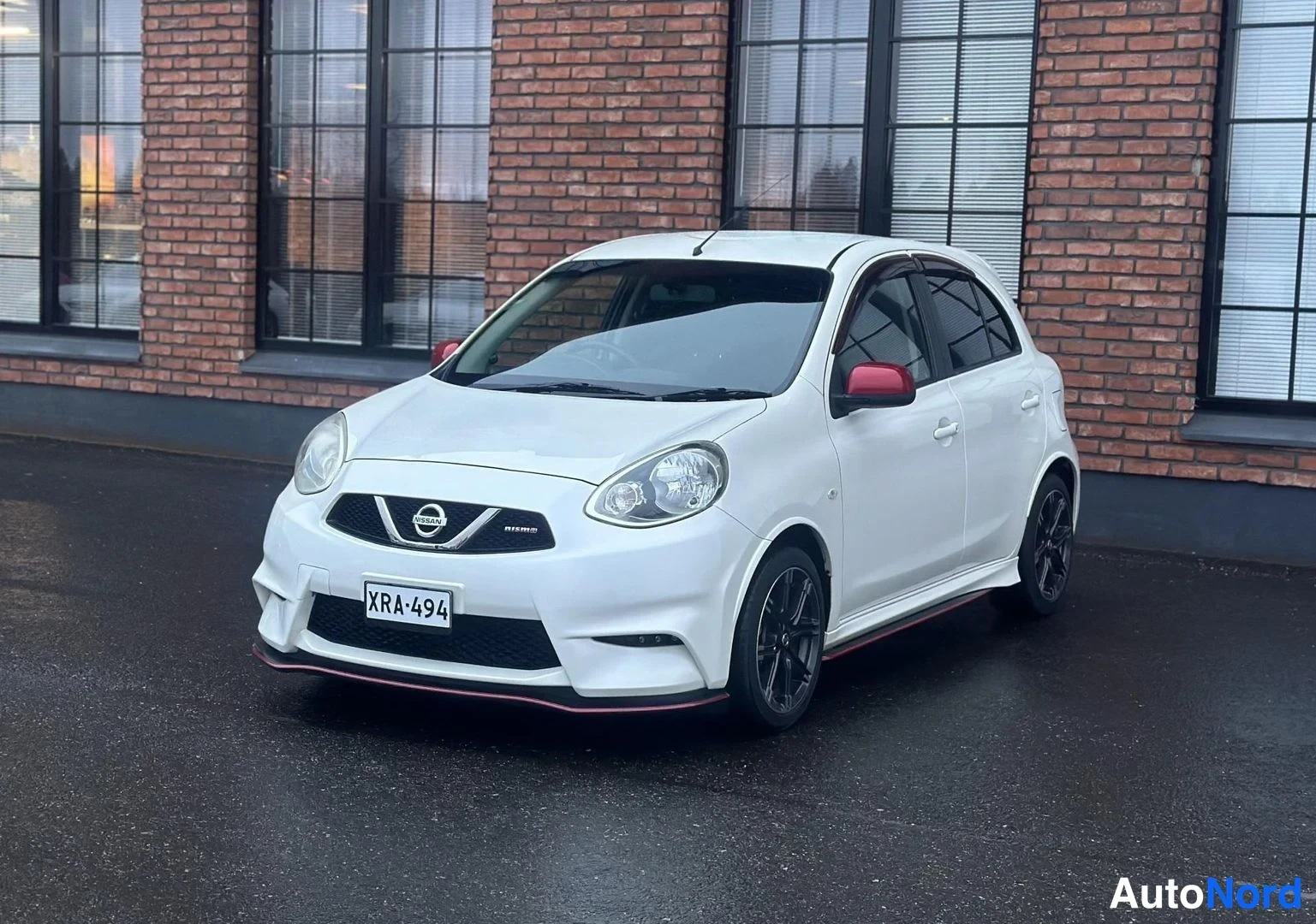 White Nissan Micra 2015, front three-quarter, nose to the left, photo 2