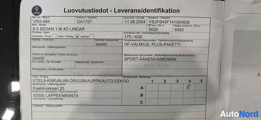 Black Saab 9-3 2004, document, photo 19