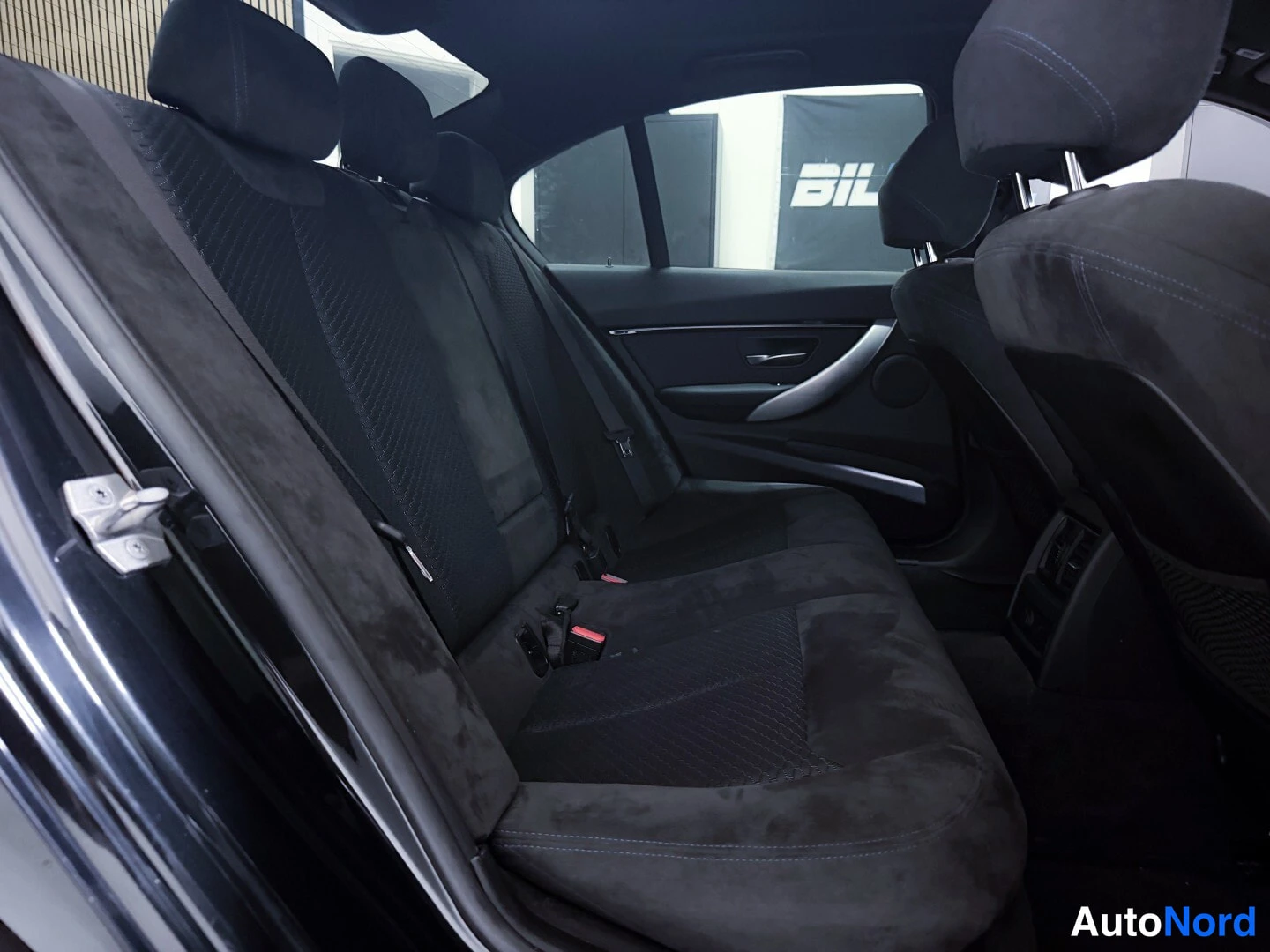 Black BMW 330e 2017, rear seats, photo 12