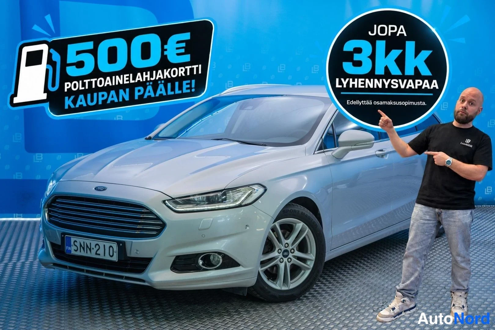 Grey Ford Mondeo 2016, front three-quarter, nose to the left, photo 2