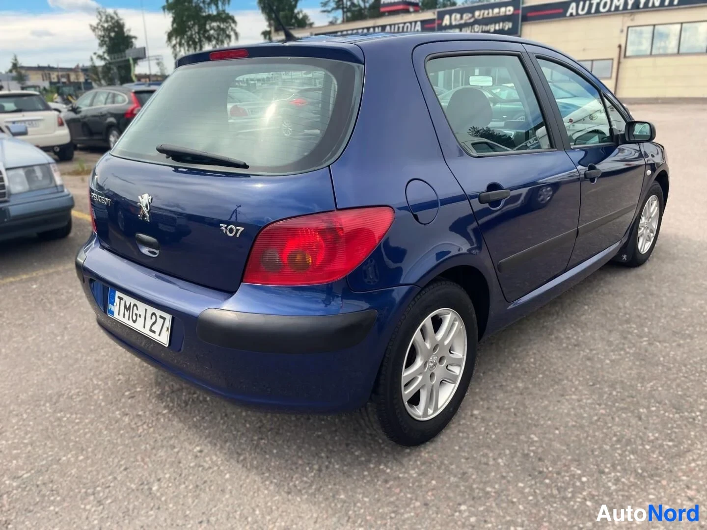 Blå Peugeot 307 2004, snett bakifrån, bild 8