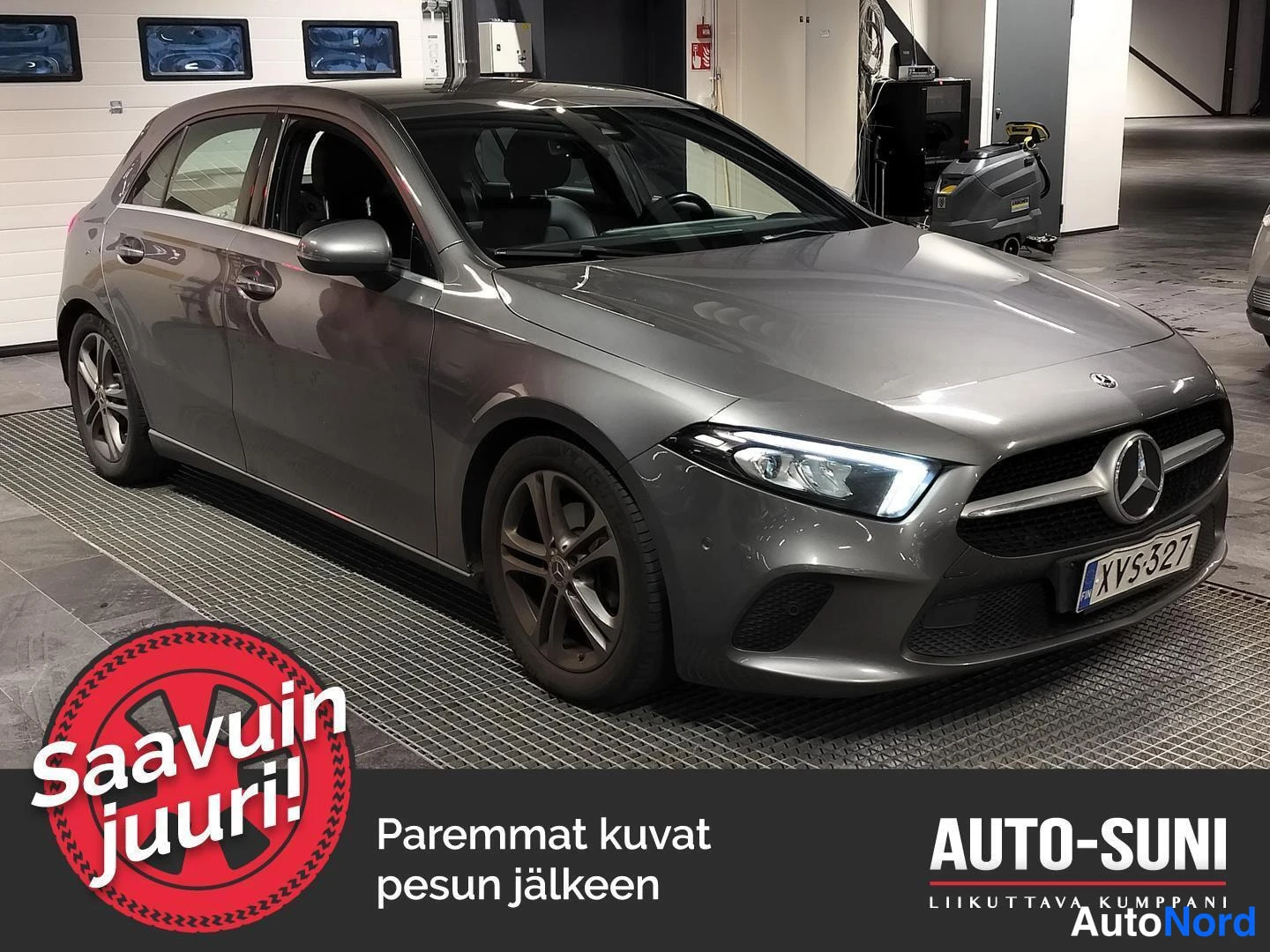 Harmaa Mercedes-Benz A 2019, etuviisto, keula oikealle, kuva 2