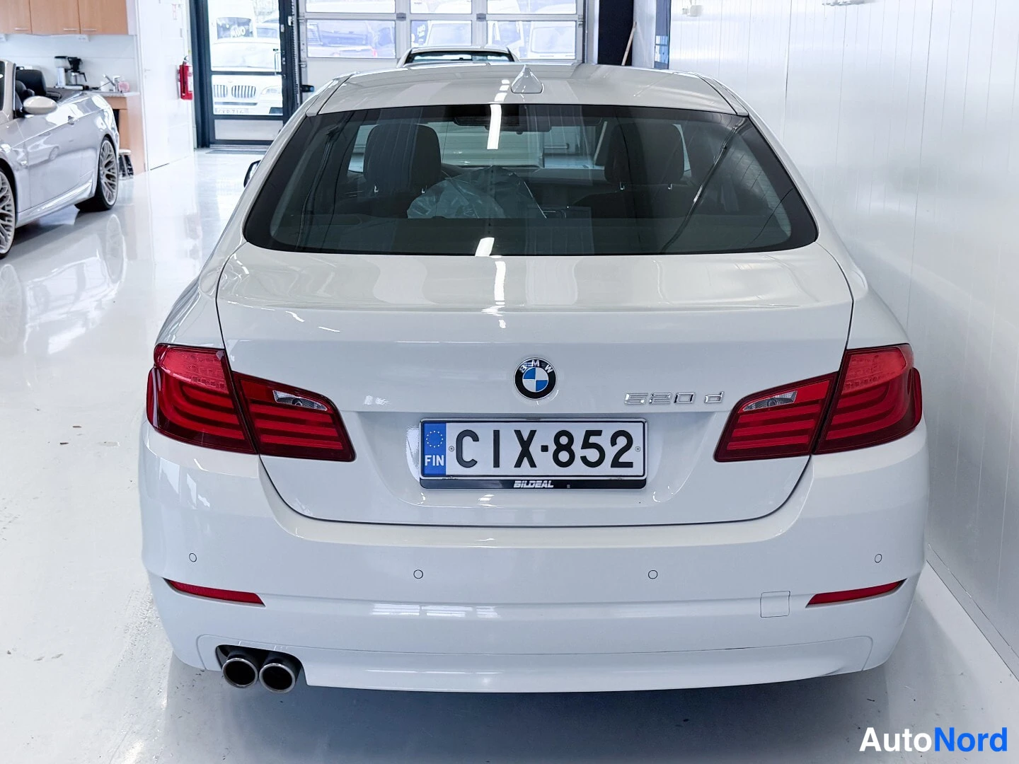 Valkoinen BMW 520d 2013, takaa, kuva 6