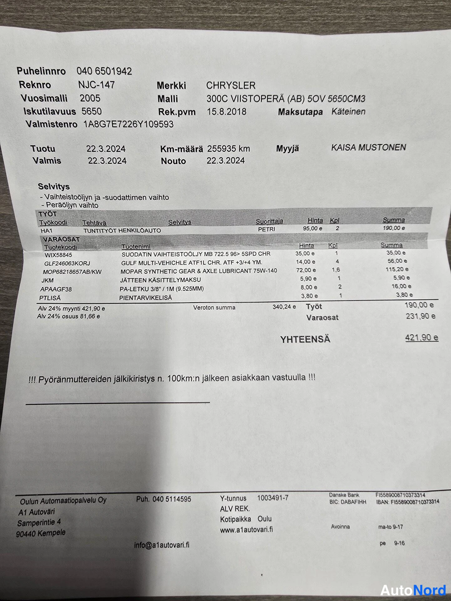 Black Chrysler 300C 2006, document, photo 24