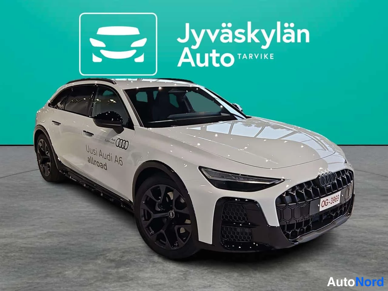 Valkoinen Audi A6 allroad quattro 2026, etuviisto, keula oikealle, kuva 3