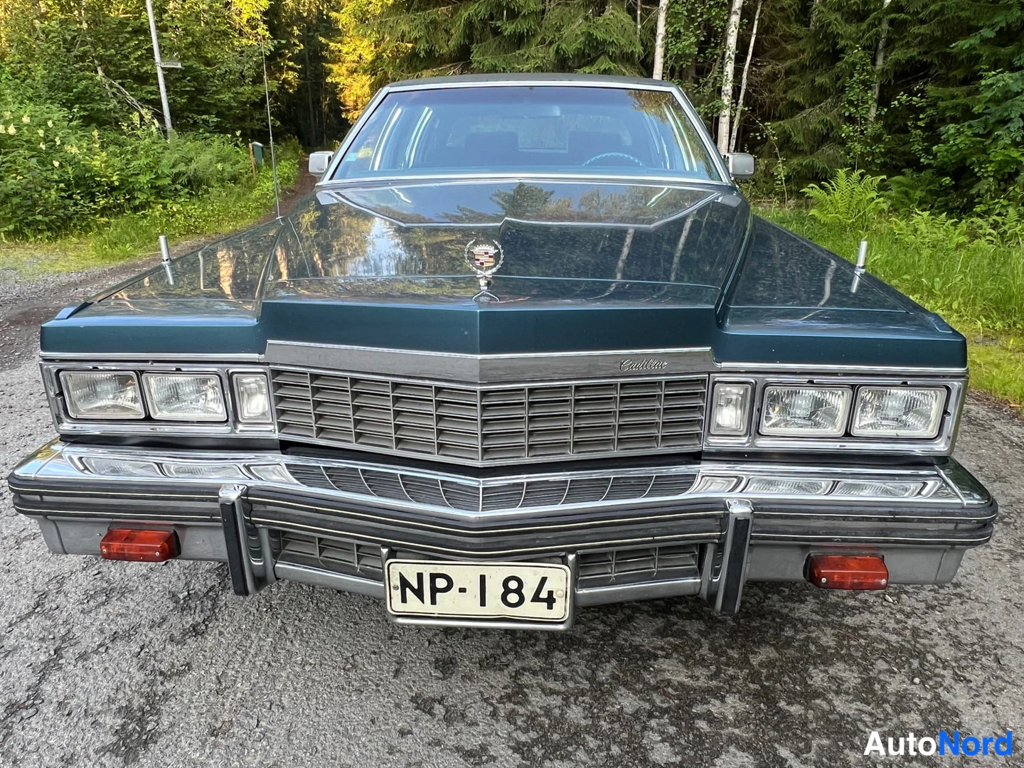 Blå Cadillac Fleetwood 1977, framifrån, bild 11
