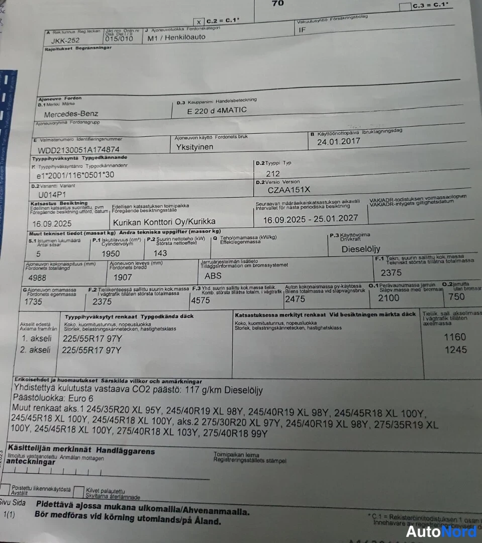 Musta Mercedes-Benz E 4MATIC 2017, asiakirja, kuva 16