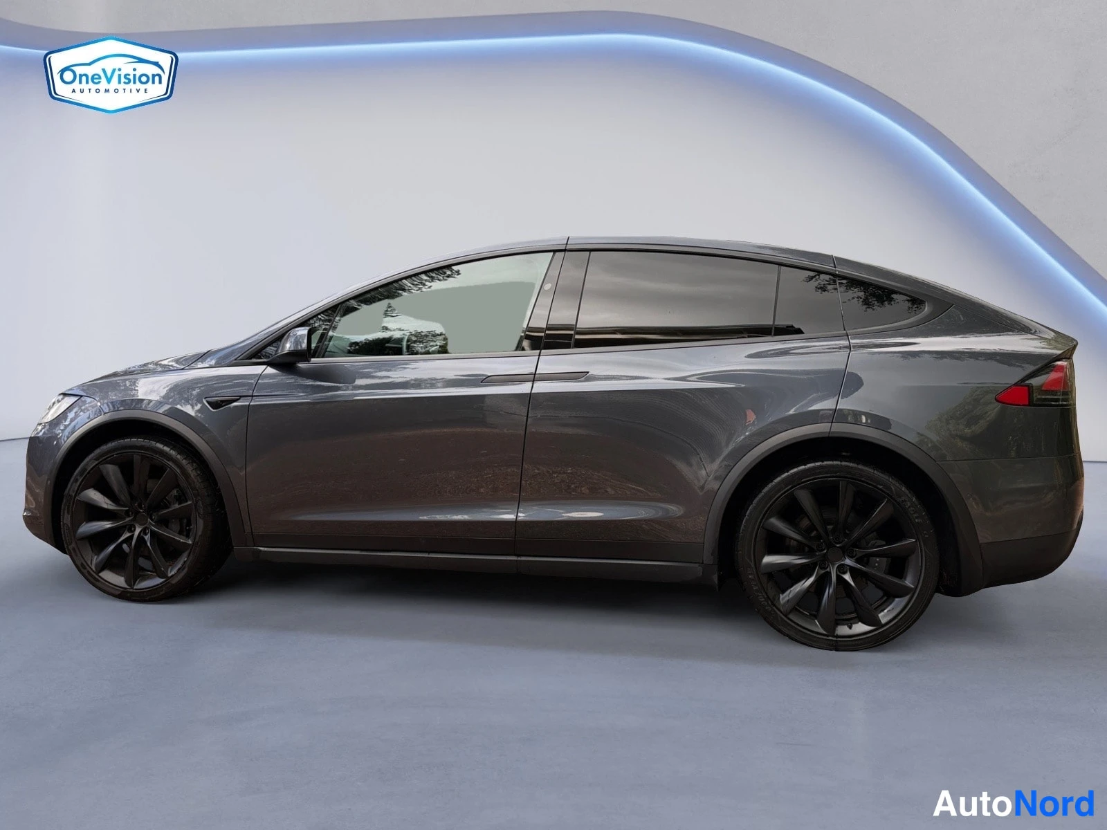Harmaa Tesla Model X 2021, takaviisto, kuva 5